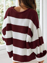 Load image into Gallery viewer, Relaxed Round Neck Striped Bell Sleeve Sweater | NCS