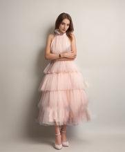 Load image into Gallery viewer, Ruffle Layered tulle Hem Haltered A-line tutu French style long prom dress