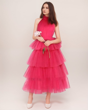 Load image into Gallery viewer, Ruffle Layered tulle Hem Haltered A-line tutu French style long prom dress