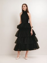 Load image into Gallery viewer, Ruffle Layered tulle Hem Haltered A-line tutu French style long prom dress