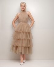 Load image into Gallery viewer, Ruffle Layered tulle Hem Haltered A-line tutu French style long prom dress