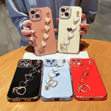 Load image into Gallery viewer, Luxury Love Heart Elegant Sparkle Case With Chain Bracelet Strap Soft Protective Bumper Cover Compatible with iPhone Bracelet soft case for iPhone 12 Pro Max 11 pro max X XS XR 7 8 Plus Stylish Phone Cover