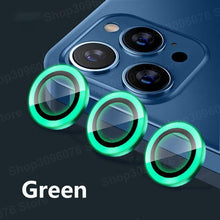 Load image into Gallery viewer, Colorful Design Round Ring Metal Alloy HD Glass For iPhone 13 12 11 Pro Max Camera Lens Protectors Luminous Camera Ring Glass for iPhone11 Pro max 13mini 13pro Protective Film