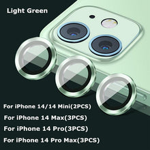 Load image into Gallery viewer, 9H Tempered Glass Camera Cover Screen Protector Metal Ring Decoration Accessories For iPhone 14 13 Pro Max Metal Camera Lens Ring Glass Camera Lens Protectors for iPhone 14 13mini 13pro 14plus 14pro Camera Film