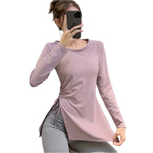 Load image into Gallery viewer, Pleated Side Slit Long Sleeve Sports Shirt for Women