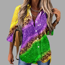 Load image into Gallery viewer, 🎭 Mardi Gras Women's V-Neck Long Sleeve Carnival Print Shirt