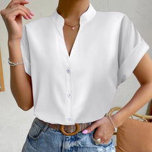 Load image into Gallery viewer, 🧡 Summer Women's Satin V-Neck Short Sleeve Shirt – Elegant Casual Wear