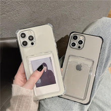Load image into Gallery viewer, Transparent Card Slot Holder Case for iPhone 13 11 12 14 Pro Max Mini Clear Shockproof Soft Wallet Cover Clear Phone Case with Card Holder Slim Protective Soft Shock Absorbing Case with Card Holder
