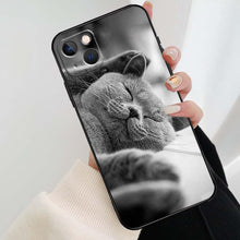 Load image into Gallery viewer, Beautiful Grey British Shorthair Cat Case For iPhone 12 13 Mini 13 11 12 14 Pro Max XS X XR 6S 7 8 Plus SE 2020 Silicone Cover Silicone Soft Black Moon Smooth Print Design