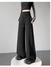 Load image into Gallery viewer, Gray High-Waist Loose Wide-Leg Straight Pants Women