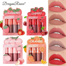 Load image into Gallery viewer, Mini Velvet Matte Lip Gloss Set 4 Piece Long Lasting Non Fading Non Stick Cup Fruit Scented Lip Tint Smooth Lightweight