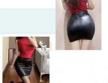 Load image into Gallery viewer, Mandotos Black Imitation Leather Pencil Mini Skirt High Waist Korean Fashion Women Wholesale Summer