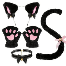 Load image into Gallery viewer, 5Pcs Sets Cat Paw Gloves Winter Cute Cartoon Girl Open Finger Gloves Bell Headband Fox Cat Ear Headwear