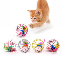 Load image into Gallery viewer, 1 Pcs Cat Toy Stick Feather Wand with Bell Mouse Cage Toys Plastic Artificial Colorful Cat Teaser Toy Pet Supplies Random Color Hollow Balls with Feather Tail Kitten Chase Pounce Toy Cat Feather Toy