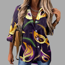Load image into Gallery viewer, 🎭 Mardi Gras Women's V-Neck Long Sleeve Carnival Print Shirt