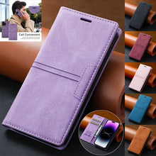 Load image into Gallery viewer, Iphone Wallet Skin Friendly Magnetic Flip With Card Slot Leather Case For iPhone 14 Pro Max 13 12 11 Modern Purple Genuine Leather Detachable Magnetic Flip Cover with Card Holders