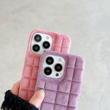 Load image into Gallery viewer, Fashion Fur Winter Warm Plush Square Lattice Solid Color Phone Case For iPhone 14 13 12 11 Pro Max Plus Fluffy Back Cover Case Silicon Soft Fluffy Furry Shockproof Protective Phone Case for iPhone