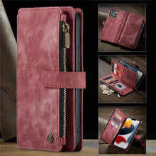 Load image into Gallery viewer, Vintage Card Holder Leather Wallet Case for iPhone 11 12 13 14 Pro Max Mini XR XS Max 8 7 6s Plus SE Storage Pocket Cover Flip Case PU Leather Protective Case With Magnetic Closure