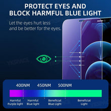 Load image into Gallery viewer, 2Pcs Anti Blue Ray 9H Tempered Glass for iPhone X XS MAX XR 11 12 13 mini 14 Pro Max 6 6S 7 8 Plus SE 2020 Screen Protector Film Anti Blue Light Tempered Glass Screen Protector for iPhone