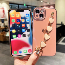 Load image into Gallery viewer, Luxury Love Heart Elegant Sparkle Case With Chain Bracelet Strap Soft Protective Bumper Cover Compatible with iPhone Bracelet soft case for iPhone 12 Pro Max 11 pro max X XS XR 7 8 Plus Stylish Phone Cover