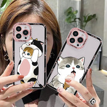 Load image into Gallery viewer, Cute Cat Phone Case For Iphone 11 12 13 Mini Pro Max 14 Pro Max Case Shell Cartoon Patterned Case Cover Soft Clear Cover Flexible Ultra Slim Anti-scratch Bumper Protective Cover For Iphone