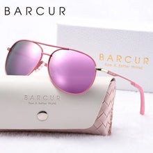 Load image into Gallery viewer, BARCUR Women’s Pink Metal Comfortable Fashionable Frame Polarized Sunglasses – Lightweight UV400 Blue Gradient Mirror Lenses Oval Fashion Shades for Summer Travel Beach Summer Outfits & Stylish Apparel Accessories