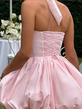 Load image into Gallery viewer, Women’s Pink Corset Puffball-Hem Mini Dress