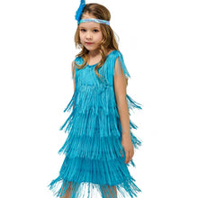 Load image into Gallery viewer, Girl Party Dress Girls Flapper Dress Carnival Sequins Fringe Latin Dance Dress Tassel Tango Dress Ballroom Costume With Feather