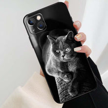 Load image into Gallery viewer, Beautiful Grey British Shorthair Cat Case For iPhone 12 13 Mini 13 11 12 14 Pro Max XS X XR 6S 7 8 Plus SE 2020 Silicone Cover Silicone Soft Black Moon Smooth Print Design