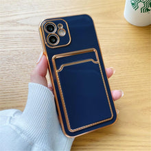 Load image into Gallery viewer, Luxury Plating Silicone Card Slot Holder Case For iPhone 14 12 13 Pro Max Elegant Women Soft Wallet Shockproof Cover Soft Bumper Beautiful Shiny Color Smartphone Case For Women