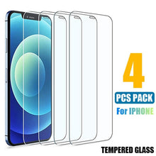 Load image into Gallery viewer, 4PCS Tempered Glass for iPhone 11 12 13 Pro XR X XS Max Screen Protector on for iPhone 14 Pro Max Mini 7 8 6 6S Plus 5S SE Glass Tempered Glass Pad Full Screen Screen Protector