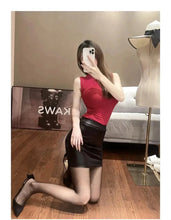 Load image into Gallery viewer, Mandotos Black Imitation Leather Pencil Mini Skirt High Waist Korean Fashion Women Wholesale Summer