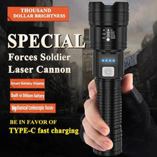 Load image into Gallery viewer, High Strong Power Led Flashlights 2000LM Tactical Torch with Display Light USB Charging Camping Fishing Emergency Zoom Lantern