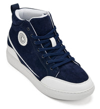 Load image into Gallery viewer, CALTO - S4132 - 2.6 Inches Taller (Navy Blue/White Sole) - Corduroy Ankle Top Sneak-boot