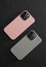 Load image into Gallery viewer, Genuine Leather Phone Case for iPhone 13 14 Pro Max 12 Mini 12 Pro Max Back Cover Neon Orange Silicone Phone Cover Wireless Charging Compatible Shockproof Protective Case for iPhone