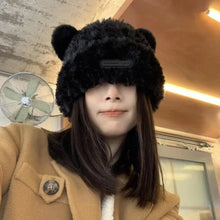 Load image into Gallery viewer, Letter Bear Ears Knitted Woolen Hat – Cute Cat-Ears Beanie for Women