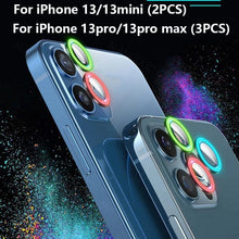 Load image into Gallery viewer, Colorful Design Round Ring Metal Alloy HD Glass For iPhone 13 12 11 Pro Max Camera Lens Protectors Luminous Camera Ring Glass for iPhone11 Pro max 13mini 13pro Protective Film