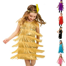 Load image into Gallery viewer, Girl Party Dress Girls Flapper Dress Carnival Sequins Fringe Latin Dance Dress Tassel Tango Dress Ballroom Costume With Feather