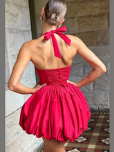 Load image into Gallery viewer, Women’s Pink Corset Puffball-Hem Mini Dress