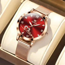 Load image into Gallery viewer, OLEVS Luxury Fashion Ladies' Watches Rose Gold Top Brand Original Quartz Watch for Women Stainless Steel Mesh Strap Love Dial