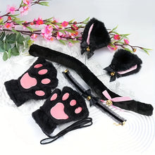 Load image into Gallery viewer, 5Pcs Sets Cat Paw Gloves Winter Cute Cartoon Girl Open Finger Gloves Bell Headband Fox Cat Ear Headwear