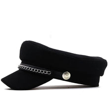 Load image into Gallery viewer, Elegant Winter Chain Black Military Berets For Women Female Flat Army Cap Women's Octagonal Beret Cap Luxury Beret Hat Girl Travel Berets Ladies Comfortable Autumn Cap