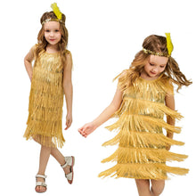 Load image into Gallery viewer, Girl Party Dress Girls Flapper Dress Carnival Sequins Fringe Latin Dance Dress Tassel Tango Dress Ballroom Costume With Feather
