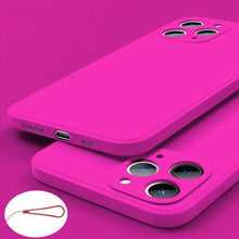 Load image into Gallery viewer, Square Silicone Case for IPhone 13 Pro Max 12 Mini Full Protector Silicone Ultra-Thin Shockproof Case Soft Scratch-Resistant Microfiber Lining Cover With Strap