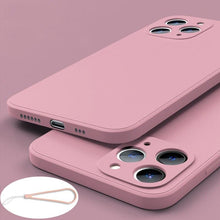 Load image into Gallery viewer, Square Silicone Case for IPhone 13 Pro Max 12 Mini Full Protector Silicone Ultra-Thin Shockproof Case Soft Scratch-Resistant Microfiber Lining Cover With Strap
