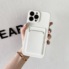 Load image into Gallery viewer, White Luxury Card Holder Phone Case for iPhone 13 12 Pro Wallet Soft Back Cover Shockproof Cute Protective Case for iPhone Cute Case With Card Holder