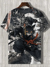 Load image into Gallery viewer, Samurai Cat Graphic T-Shirt – Japanese Style 3D Print Men's Tee