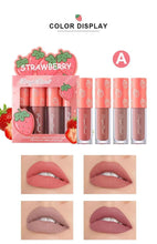Load image into Gallery viewer, Mini Velvet Matte Lip Gloss Set 4 Piece Long Lasting Non Fading Non Stick Cup Fruit Scented Lip Tint Smooth Lightweight