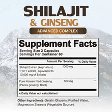 Load image into Gallery viewer, Shilajit & Ginseng Supplement - Provides Energy and Endurance, Enhances Brain & Memory, Immune Support - 120 Capsules
