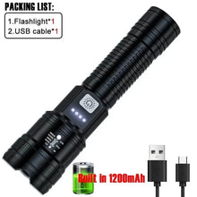 Load image into Gallery viewer, High Strong Power Led Flashlights 2000LM Tactical Torch with Display Light USB Charging Camping Fishing Emergency Zoom Lantern